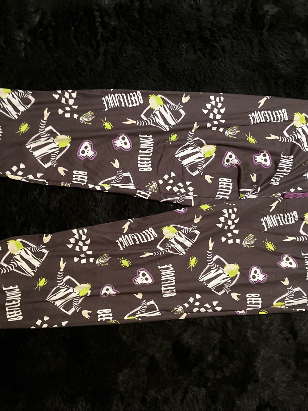 Beetlejuice Pajama Pants - Black with Green and White Print